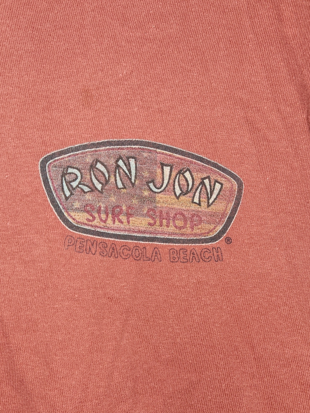 Ron Jon tshirt on A Port and Company Tag Mens Rust Red Crewneck Short Sleeve Tee - Picture 2 of 5